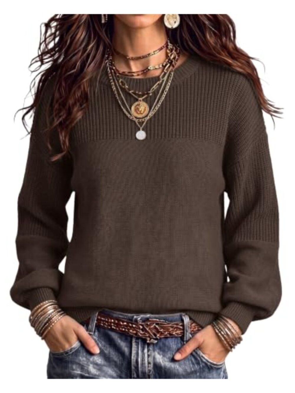Cotton Acrylic Chunky Knit Loose Fit Pullover Sweater
